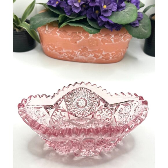 Vintage L.E. Smith Quintec Sawtooth Pink Glass Candy Dish - Picture 10 of 10